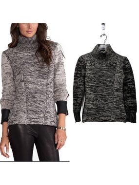 DUFFY 100% Wool Leather Trim Turtleneck Sweater XS
